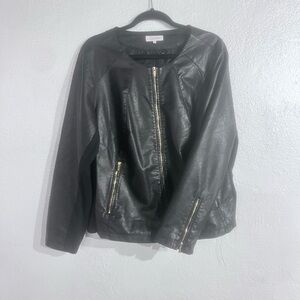 Calvin Klein Black Faux Leather Jacket with Gold Zippers